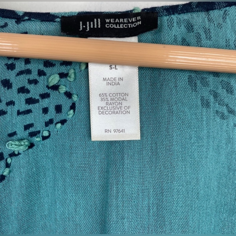 Jjill Women’s Kimono Poncho in Teal Floral Print| Size: S-L - Picture 5 of 7